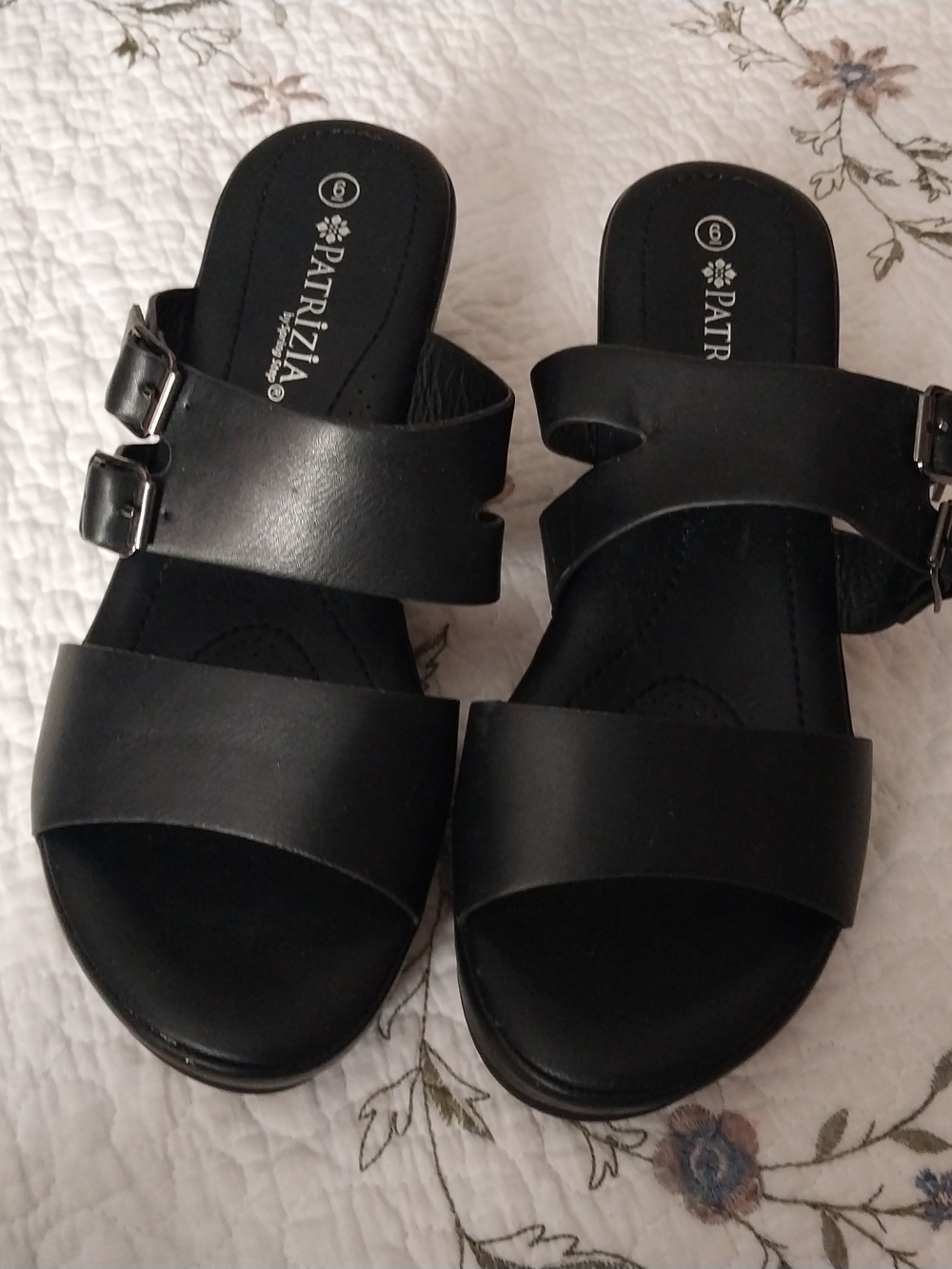 Spring Step Black Double-Strap Wedge Sandals with Buckles Size 6